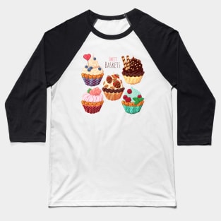 Sweet Cupcakes Illustration Baseball T-Shirt